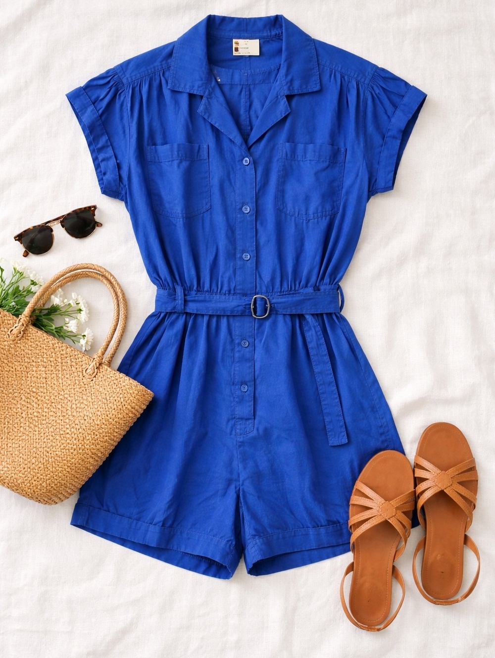 Vintage 90s Cobalt Blue Euro Summer Shorts Romper